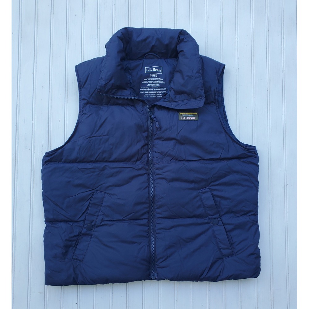 LL Bean Womens Navy Blue Down Puffer Vest Full Zip Sleeveless Jacket S Reg
